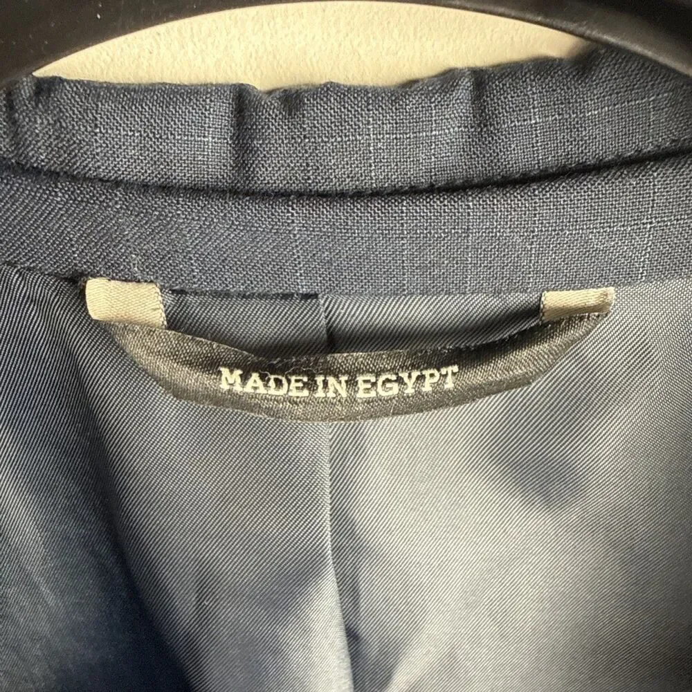 Banana Republic Suit Mens 42R Navy Blue Sport Coat 2 Button Pants 33x32 Plaid
